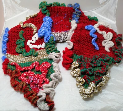 Häkel Handarbeit UNIKAT Upcycling Wolle Kragen Stola Schal Rot Bunt gehäkelt(16) - Bild 1 von 4