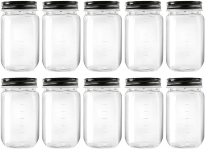 16 Ounce Clear Plastic Jars with Black Lids - Refillable round Clear Containers  - Image 1 of 4