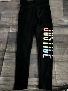 Justice Girls Size 8 Full Length Black Legging Rainbow Logo Multi New - Picture 1 of 2