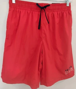 Men's Lined Nylon Shorts, Red, Medium, Regular Fit, USA Logo, - Picture 1 of 6