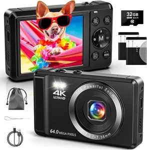 Digital Camera 4K 64MP Digital Camera with 32G SD Card Autofocus Vlogging Camera - Picture 1 of 7