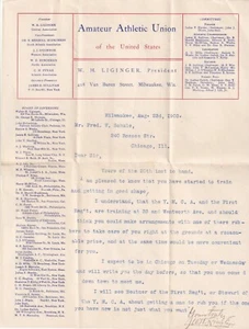 1903 W.H. LIGINGER Presidente del Comitato Olimpico 1904 rara lettera firmata AAU - Foto 1 di 3
