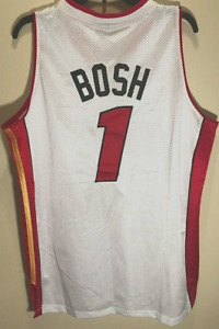 CHRIS BOSH #1 Miami Heat NBA adidas White Red Swingman Basketball Jersey 50
