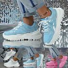 Couples Fashion Leather Lace Up Platform Sneakers Casual Comfortable Non Slip