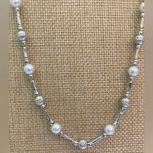 Simply Silver Fine Sterling Silver Made in Italy Pearl Necklace - Picture 1 of 10