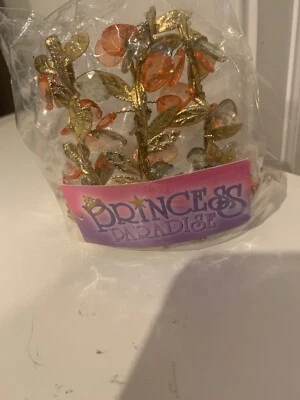 New Princess Paradise Pocket Fairy Crown Gold Leaves Pink & Light Green Beads - Image 1 of 2