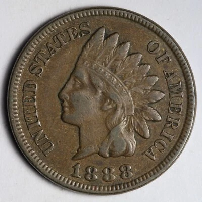 1888 Indian Head Cent Penny AU DIE CRACKS E181 XVH - Image 1 of 2