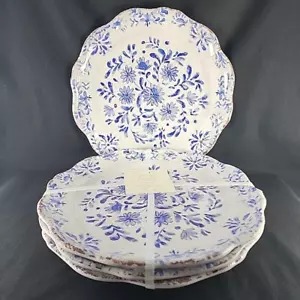Bungalow blau Blume rustikal Essteller 11 Zoll quer Set 4 Jakobsmuscheln Melamin *neu mit Etikett* - Bild 1 von 7