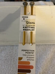 Boye Diana Knitting Needles Sz 6, 14” Gold Aluminum Vtg USA NOS - Picture 1 of 2
