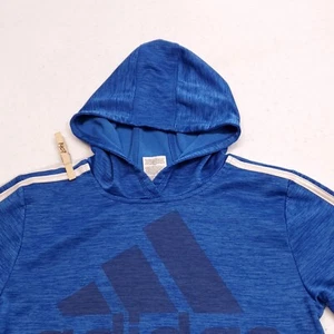 Adidas Long Sleeve Casual Hooded Sweatshirt Youth Boys Size M Blue White - Picture 1 of 8