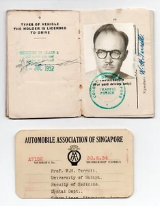 1954 licencia de conducir y tarjeta AAA de la colonia de Singapur Malasia - Imagen 1 de 3