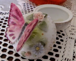 Vintage Lefton Schmetterling Keramik Biskus lila Schmuck Box 3 Zoll x 2,5" #KW2771 - Bild 1 von 8