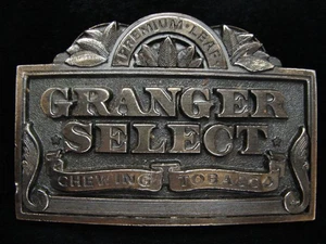 PC01150 VINTAGE 1988 **GRANGER SELECT CHEWING TOBACCO** BRASSTONE BELT BUCKLE - Picture 1 of 2