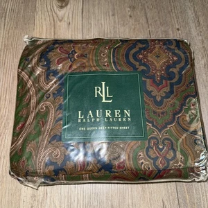 New RARE RALPH LAUREN Vintage QUEEN DEEP FITTED Sheet BRIANNA Paisley USA MADE - Picture 1 of 4