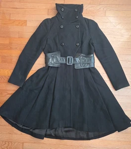 Mackage Damen Wollmischung Kleid Mantel Schwarz Gürtel Schwer Größe Medium - Bild 1 von 14