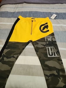 Ecko Unltd Hose Herren 2XL Gelb Camouflage Jogginghose Kordelzug Streetwear Logo Taschen - Bild 1 von 17