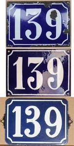 Large old blue French house number 139 door gate plate plaque steel enamel sign - Picture 1 of 4