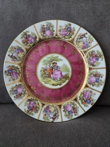 JKW Decorative Plate Western Germany 10.5” Courting Couple Red And Gold - Picture 1 of 7