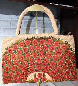 Vintage Guatemalan Handmade Embroidered Red Floral Handbag - Picture 1 of 11