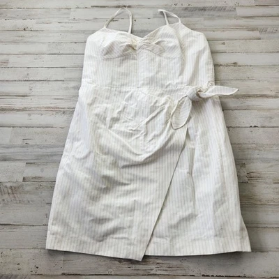 Платье Rebecca Taylor 14 в тонкую полоску льняная смесь с ремешками галстук на талии миди - Изображение 1 из 4