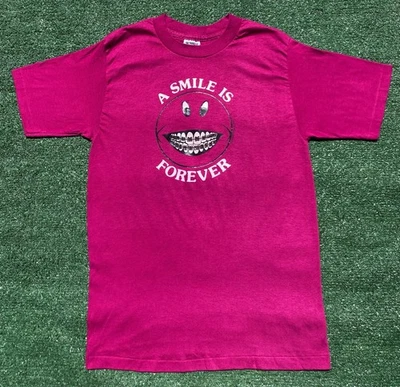 VTG 80’s A Smile Is Forever Braces Single Stitch T-Shirt Women’s Small USA Made - Image 1 of 4