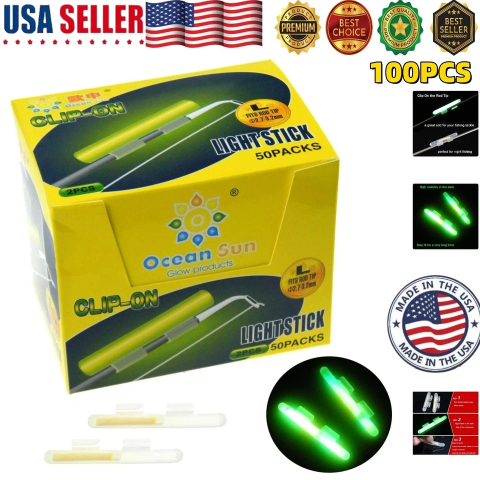 THKFISH 100Pc Multi-Size Fishing Rod Tip Glow Sticks for Bright Night Floats Adventures