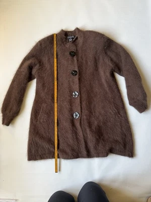Venesha Womens Angora Sweater Jacket chocolate brown Snap Cardigan Lined Coat - Image 1 of 4