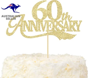60Th Anniversary Cake Topper Gold Glitter for 60 Years Wedding Anniversary Decor - Picture 1 of 12