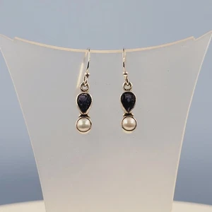 Iolite Pearl Earrings, Sterling Silver, Blue Iolite 'Water Sapphire' Natural - Picture 1 of 4