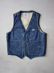 Vintage 70s Wrangler Vest Size S No Fault Denim Blue Sherpa Lined Made in USA - Picture 1 of 8
