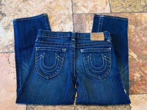 True Religion Jeans Size 12 Girls Kate Dark Wash Pedal Pusher Crop Capri - Picture 1 of 7