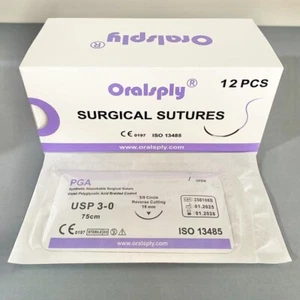 6 Scatole PGA 3-0 Viola Assorbibile Dentale Suture Chirurgiche 3/8 Ago Sterile CE - Foto 1 di 2