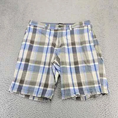 Banana Republic Shorts Mens 35 Green Plaid Emerson Mid Rise Linen Blend - Image 1 of 4