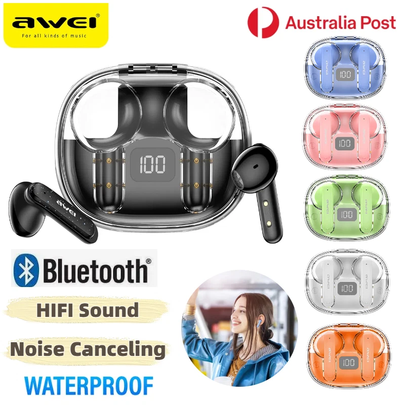 AWEI T86 Wireless Bluetooth Earphone ENC Noise Canceling HiFi USB Waterproof AU - Image 1 of 4