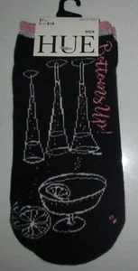 HUE~ONE SIZE~Women's Black & Pink BOTTOMS UP Footsie No Show Socks - Picture 1 of 2