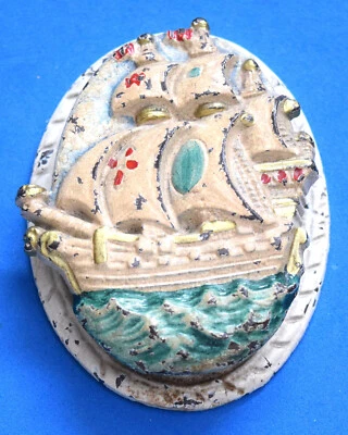 1920s HUBLEY Sailing Ship CAST IRON Door Knocker ORIGINAL PAINT Rare Item! - Image 1 of 4