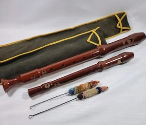Lot Of 2 Sonata & Clarion Wood Recorders Made in Germany Cherry Wood Very Good - Picture 1 of 16