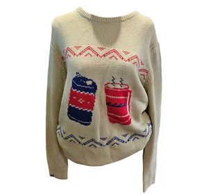 Matix Unisex Jumper Cheers Ugly Sweater Beige Red Blue Knit Acrylic Beer Size S - Picture 1 of 9