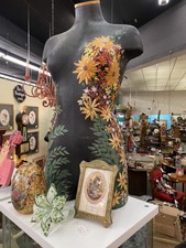 Hand-painted life-size female mannequin (full torso) Black with flowers