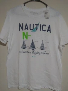 NUOVA T-shirt uomo Nautica manica corta, bianca, design barca con logo - Foto 1 di 3