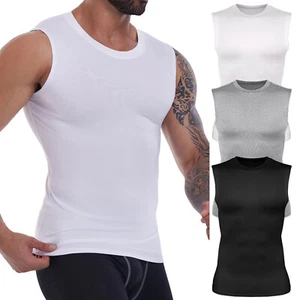 Mens Slimming Body Shaper Gynecomastia T-shirt Compression Sports Shaping Vest - Picture 1 of 23