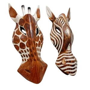 Par de Máscaras de Madera Animal Decoración Pared Colgante Jirafa Blanca Caballo Safari Nº15 - Imagen 1 de 13