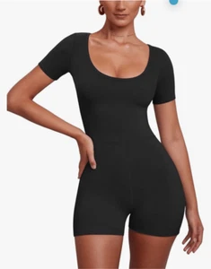 NEW Romper Scoop Neck Short Sleeve 1 Pc Yoga Short Jumpsuit S - Picture 1 of 6