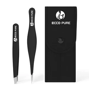 Ecco Pure Slant Tip and Pointed Tip Tweezers Set for Women & Men Stainless Steel - Picture 1 of 5