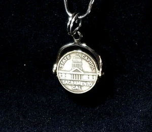 State Capitol Sacramento California Round 925 Sterling Charm Pendant Vintage - Picture 1 of 2