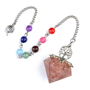 1pz Ciondolo Resina Pietra Schiacciata Cristallo Fragola Naturale Magia Reiki Guarigione - Foto 1 di 1