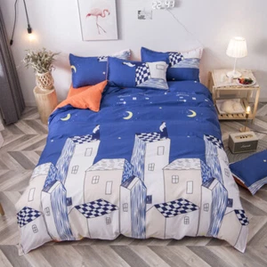 Blue Night Star Sky Bedding Cotton Quilt Cover Set Pillowcase Single Queen King - Imagen 1 de 12