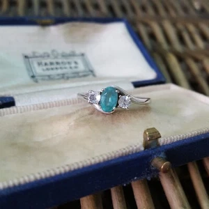 925 Sterling Silber Ring, natürlicher Smaragd und Topas Ring, Größe O US 7,25 - Bild 1 von 8
