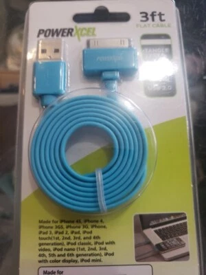 Cable plano PowerXcel de 3 pies 30 pines a USB cargador púrpura para iPad iPhone iPod nuevo Foto 1 de 4