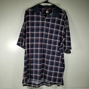 FootJoy FJ Navy Blue Pink Plaid Checks Polo Shirt M Polyester Spandex - Picture 1 of 6